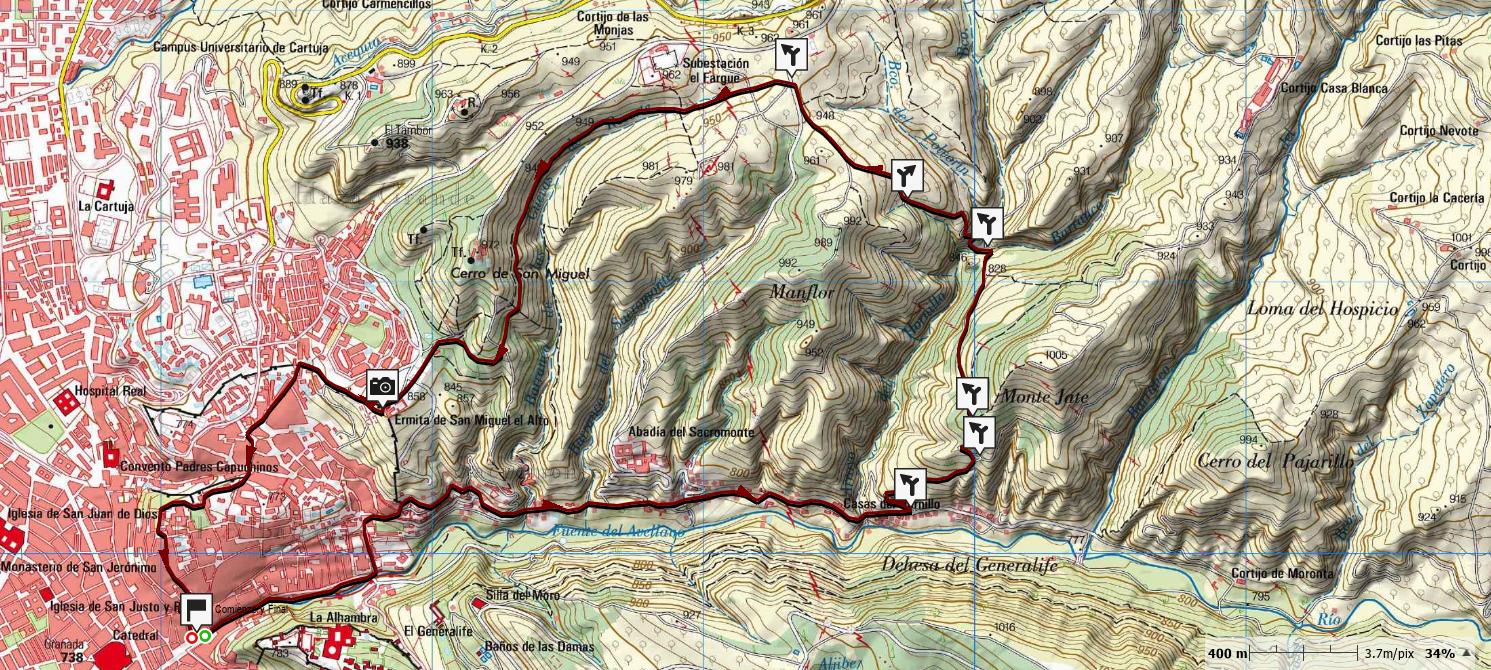 Mapa periurbano Sacromonte - Subestación El Fargue - San Miguel Alto
