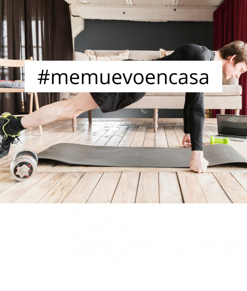 Sesión 21 me muevo en casa Deportista haciendo ejercicio "Plancha" sobre esterilla de pilates